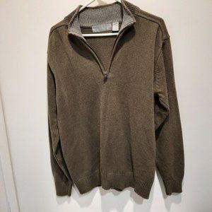 Oscar De La Renta Sweater Mens L dark green Quarter Zip Ribbed Mock Neck Cotton